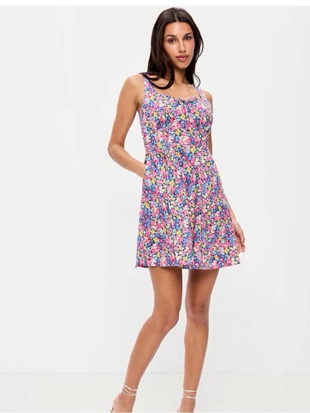 Floral Print Sleeveless A-Line Dress - Pink Multi